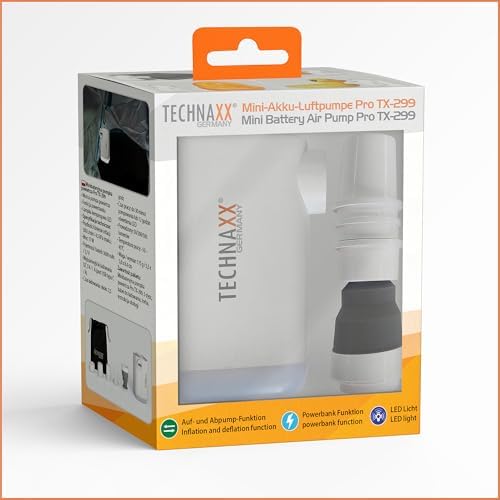 Mini Battery Air Pump Pro TX-299 - Pompe à air électrique rechargeable 3600 mAh avec banque d'alimentation, lumière LED, 5 buses, chargement USB -Pompe à air portable sans fil pour gonflables