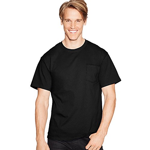 Hanes TAGLESS Pocket T-Shirt, Black, XL