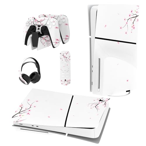 PlayVital Full Set Skin Sticker for ps5 Slim Console Disc Edition (The New Smaller Design), Vinyl Decal Cover for ps5 Controller & Headset & Charging Station & Media Remote - Falling Cherry Blossom at Amazon