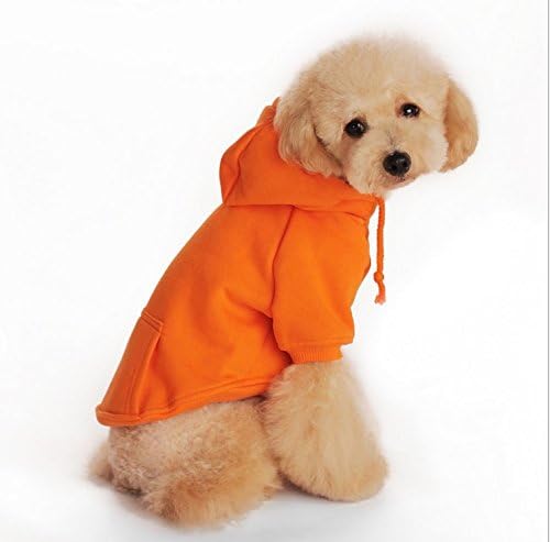 TOPSOSO Fashion Shop Pet Coat Polyester/Cotton Basic Dog Hoodie，Dog Jacket,Dog Fleece for Young Dog and Large Dog,6 Sizes avaiable and 4 Color for Choose (Orange, S (Back 10"))