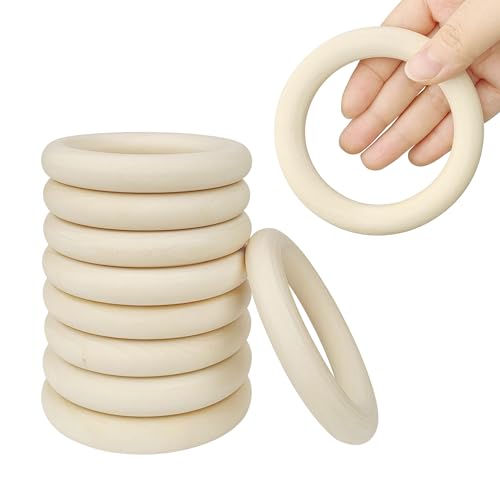 10 Pcs 100mm/3.9inch Unfinished Wooden Rings, Natural Wood Rings for Crafts Making, Large Macrame Rings Without Paint, Pendant Connectors