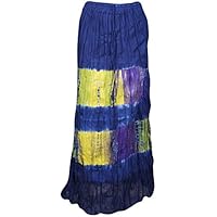 Mogul Interior Womens Maxi Skirt Tie Dye Vintage Flirty Boho Tiered Long Skirts S/M/L