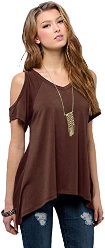 Milkuu Women's Cold Shoulder Hollow Out Tunic Top - XX-Large - Coffee