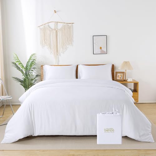 bienDo Duvet Cover Set 240 x 220 cm, Bamboo (400 Thread Count) for 150/160 Bed, White, Vegan Silk, Ultra Soft and Cooling, Breathable
