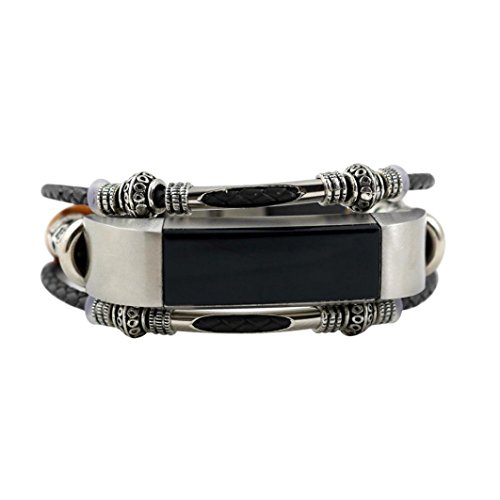 Sympath Replacement Leather Wristband Band Strap Bracelet For Fitbit Alta/Fitbit Alta HR (Black)