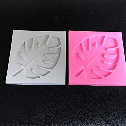 Youzpin 2 Pcs Monstera Leaves Cake Decoration Silicone Mold,DIY Fondant Cake Decorating Mold,Chocolate Sugar Craft Baking Pan Clay Mold(White&Pink) - Thumbnail 3