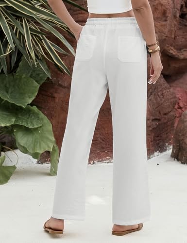 Fashora Women's Summer Trousers Lightweight Wide Comfortable Elastic Waist Flowy Casual Palazzo Trousers Elegant with Pockets and Drawstring Adjustment.