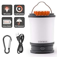 COVMAX Rechargeable LED Camping Lantern, Ultra Bright 600 Lumens, 4 Light Modes, 4400mAh Power Bank, IPX44 Waterproof, Perfect for Hiking, Camping, Emergency, Fishing, Night Working and More