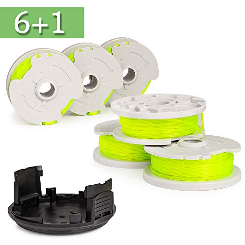 FutureWay String Trimmer Replacement Spool Line 0.080” Compatible with Worx WA0014 WG168 WG184 WG190 WG191, Weed Eater String Autofeed WA0037 Cap, Cordless Trimmer Edger Line 20ft, 6 Spools + 1 Cap