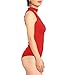 May&Maya Women's Mock Neck Plunging V-Neckline Bodysuit (M, Red)