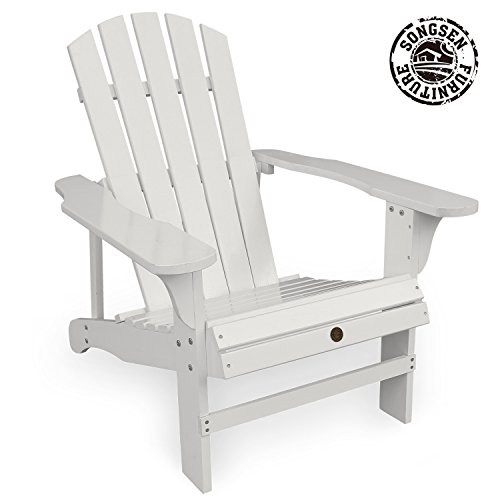 Songsen Outdoor Log Wood Adirondack lounge Chair Patio Deck Garden Furniture (Adult, White)