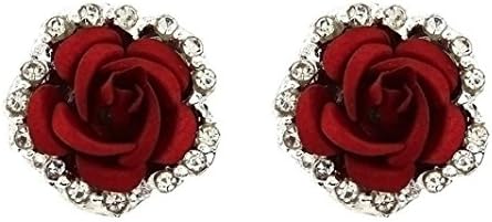 Hypoallergenic Earrings Women Girls Rose Flower Shaped Ear Stud Earrings Lovely Rhinestone Jewellery