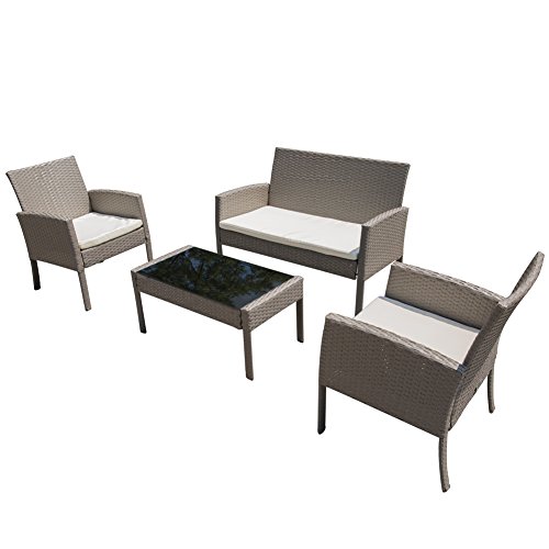 Patio Furniture Sets Garden Lawn Outdoor 4 Pcs PE Wicker Rattan Modern Sofa Set Cushioned Seats