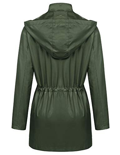 URRU Women's Waterproof Outdoor Raincoat Lightweight Rain Jacket Active Hooded Windbreaker Trench Coat Army Green S - Thumbnail 3