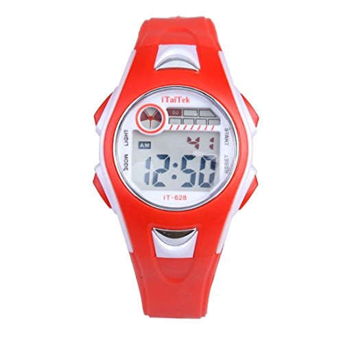 Children Boys Girls Waterproof Swimming Sports Digital Wrist Watch (Red)
