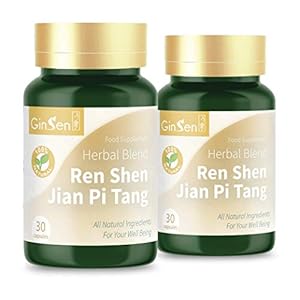 GinSen Ren Shen Jian Pi Tang Metabolism Booster Helps with Weight Loss, Upset Stomach, Digestion, Bloating, Gas, Strengthen Spleen, Natural Supplement, Chinese Medicine, Made in UK (60 Caps (30×2))