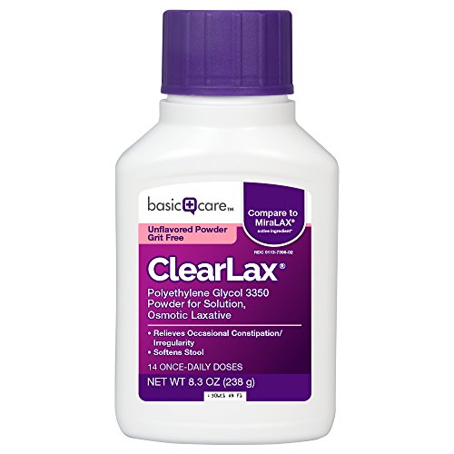 Basic Care ClearLax Polyethylene Glycol 3350 Osmotic Laxative, 8.3 Ounce (Best Laxative For Travel Constipation)