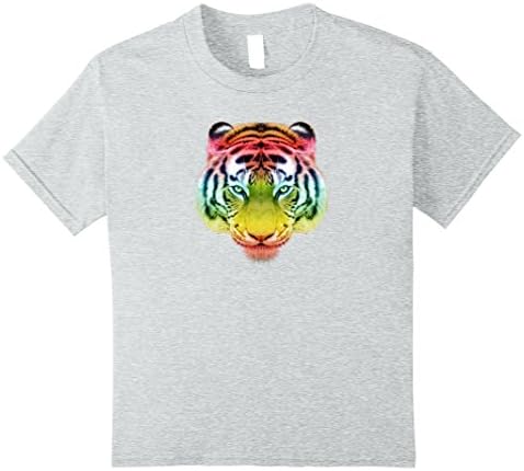 Kids Colorful Rainbow Tiger Cat Graphic Design Animal T-Shirt 10 Heather Grey