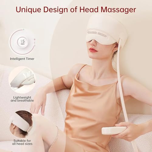 Beauenty Electric Airbag Head Massager, Air Compression Headband Scalp Massager Helmet with 3 Modes 5 Heating, Adjustable Size, For Stress Relief and Headaches