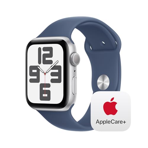 Apple Watch SE (2nd Gen) [GPS 44mm] Smartwatch with Silver Aluminium Case with Denim Sport Band M/L. Fitness and Sleep Trackers, Crash Detection, Heart Rate Monitor, Retina Display Image