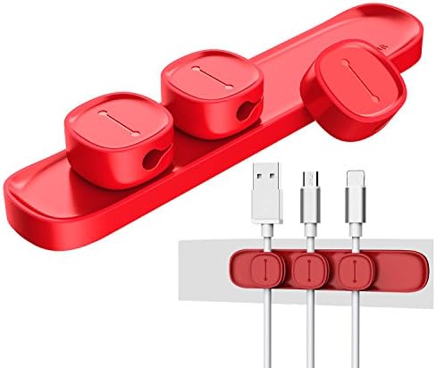 UNOOE Cable Management System Magnetic Cable Clip Desk Cord Organizer Holder for Headphones Earphones USB Data Charging Lightning Cable in Nightstand Car Home Office,3 Packs-Red