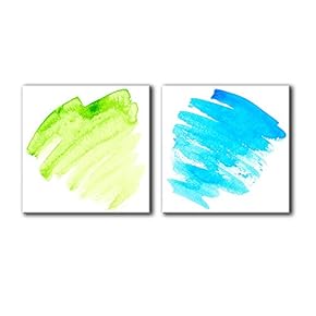 2 Panel Square Canvas Wall Art - Abstract Green and Blue Ink Splash - Giclee Print Gallery Wrap Modern Home Art Ready to Hang - 12"x12" x 2 Panels