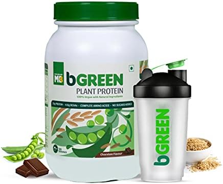 bGREEN by Muscleblaze Plant Protein Powder, 25g 100% VEGAN Protein powder, Complete Amino Acid Profile, Antioxidant Rich, Muscle Repair, Faster Absorption, Chocolate 1 Kg 28 Servings (with Free Shaker)