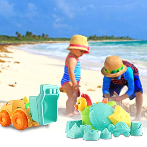 MINGPINHUIUS Toddlers Beach Toys Kids Beach Sand Toy Set with Dump Truck Duck Bucket and Mesh Bag Soft Plastic Material (13 pcs) - Thumbnail 5