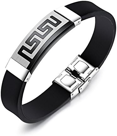 Lary Jewelry 14MM Wide Silicone Bracelets for Men Cuff Bracelet Geometric Texture ID Wirstband 7.48"