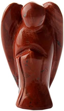 Assorted 1.5 inch Carving Pocket Angel natural Stone Carved Figurine Chakra Healing Reiki Crystal Free Pouch (Red jasper )