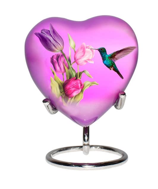Hummingbird Mini Heart Cremation Urn with Stand & Premium Box - Small Keepsake Urn for Ashes - Perfect for Adults & Infants — image 1