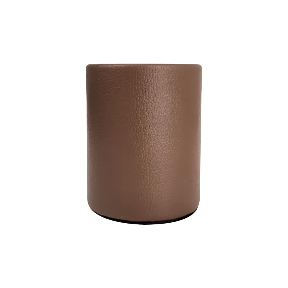 Fosinz PU Leather Pen Holder Round Pencil Holder Pen Pot Pen Cup Makeup Brushes Holder Stand Display Desk Stationery Organiser for Home Office School(Brown)