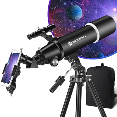 Telescópio de Astronomia para Adultos, abertura de 80 mm, 600 mm, portátil, para iniciantes e crianças, com tripé, adaptador de telemóvel, mochila