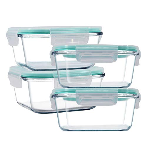 Glass Food Storage Containers + Airtight Snap Locking Lids BPA Free