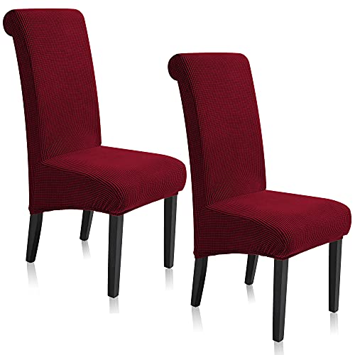 TIANSHU Long Back Twill Dining Chair Cover 2 Pack,Removable Washable Chair Slipcovers for Hotel Dining Room Ceremony Banquet Wedding Party Decor (2 Pack,Dark Wine)