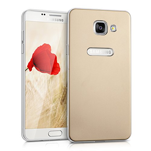 kwmobile Hardcase protective cover for > Samsung Galaxy A5 (version 2016) < with aluminium backcover and TPU silicone frame bumper - case cover in gold