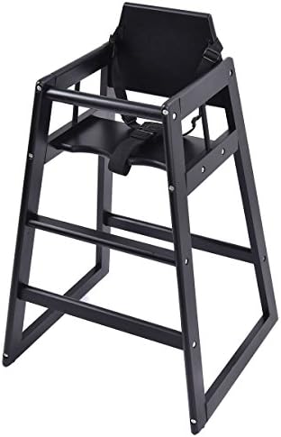 Black Wooden Baby High Chair Stool Infant Feeding Children Toddler Restaurant