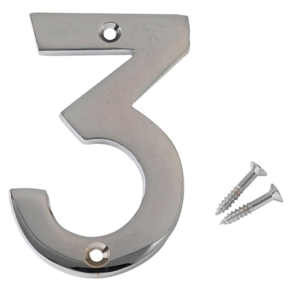 Merriway BH03002 Numeral, 50mm (2 inch) - No. 3, Polished Chrome
