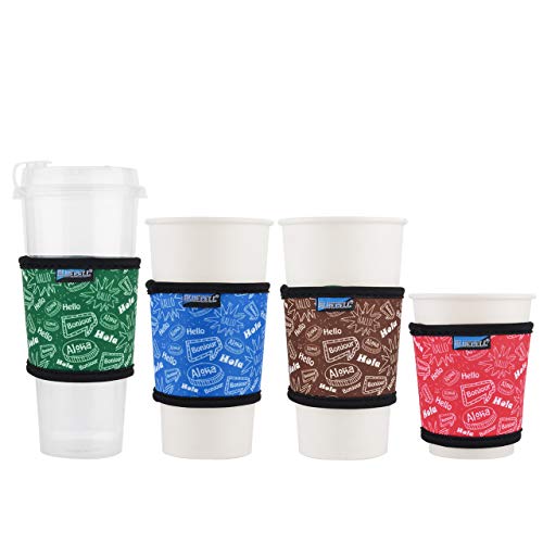 Bluecell Pack of 4 Neoprene Insulated Reusable Coffee Sleeve Protect Your Hands for Coffee Tea Hot & Cold Drinks (Hello(4pcs)) - Thumbnail 2