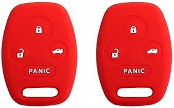 BAR Autotech Remote Key Silicone Rubber Keyless Entry Shell Case Fob and Key Skin Cover fit for Honda Accord Civic CRV Element Pilot (1 Pair) (Red)