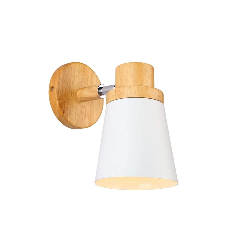 Chrasy Wooden Wall Lights Modern E27 Base Wall Sconce Lamp Contemporary Lighting Fixtures White Metal Lamp Shade for Living Room Bedroom Kitchen Dining Room