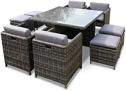 Amazon Com Mangohome Munich 9 Piece Dining Set Powder Coated Aluminum Patio Furniture Garden Outdoor
