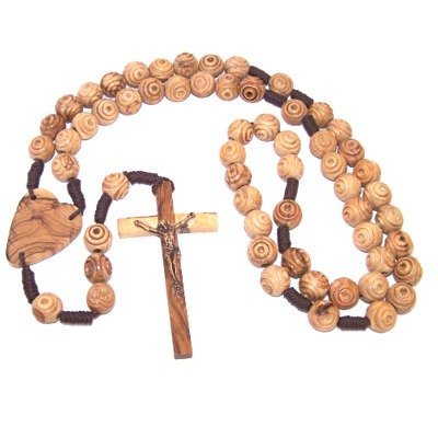 Olive Wood Beads Rosary Christian Holy Land Bracelet by Bethlehem Gifts TM (XL Wooden Crucifix Rosary) - Thumbnail 2