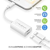 iPhone X/ 10/ 8/ 7 and Plus Adapter and Splitter, Dual Lightning Headphone Audio and Charge Adapter Compatible for iOS 11.0.3 With Music Control and Phone Communication Lightning by KejstutCorp