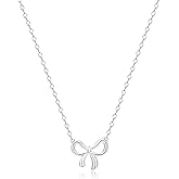 JEMUALE Sterling Silver Necklace for Women Bow Necklace Silver Dainty Love Cute Bowknot Ribbon Necklace Trendy Bow Charms Silver Jewelry Gift