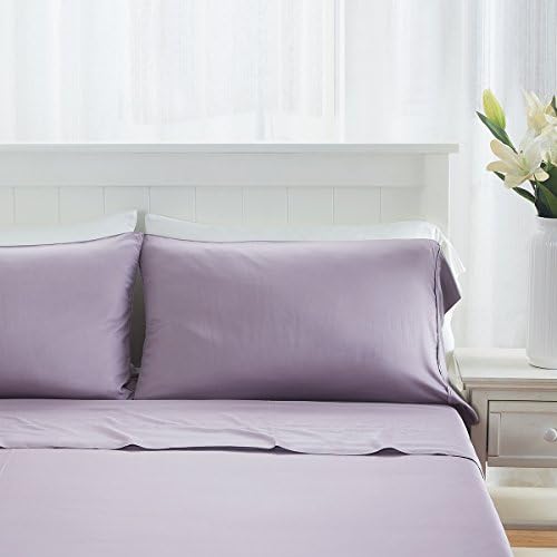 Premium 100% Organic Bamboo Fiber 4 Piece Sheet Set, Fits Mattress up to 18" Deep - King, Lilac - Memorial Day Sale!!