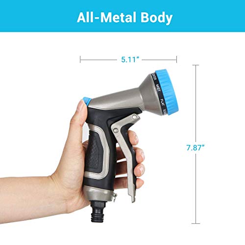 Dr. Prepare Garden Hose Nozzle, EForces Heavy-Duty Garden Hose Nozzle with 100% Metal Body, 9 Spray Patterns, and Flow Control Knob for Watering Plants, Cleaning, Car Wash, and Bathing Pets - Thumbnail 3