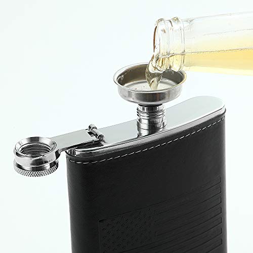 YWQ Stainless Steel American Flag Flask, Soft Touch Cover Liquor Flasks 8oz | Leak Proof Black PU Leather Heavy Duty Hip Set, Includes Funnel - Thumbnail 3