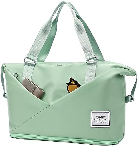FIORETTO Womens Expandable Travel Bag Duffle Bag with Laptop Compartment, Water Resistant Gym Bag Weekend Bag Overnight Hospital Bag Holdall with Shoes Compartment & Wet Pocket Mint Green