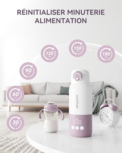 Comfyer BW01 Portable Wireless Portable Baby Bottle Warmer, Fast Heating in 2 Mins for Milk/Water, Long Battery Life 12000 mAh, Adjustable Temperature, Capacity 340 ml, Ideal for Travel, Car